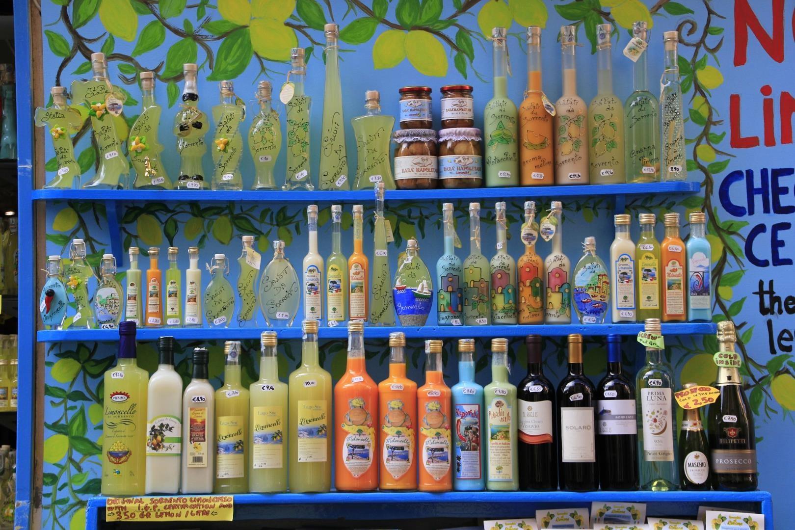 Limoncello bottles in Sorrento Limoncello bottles in Sorrento - Photo Credit: Alex B via Pixabay
