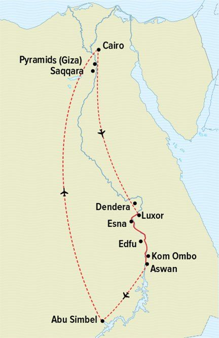 Passage Through Egypt Aboard <i>Oberoi Philae</i> Itinerary Map