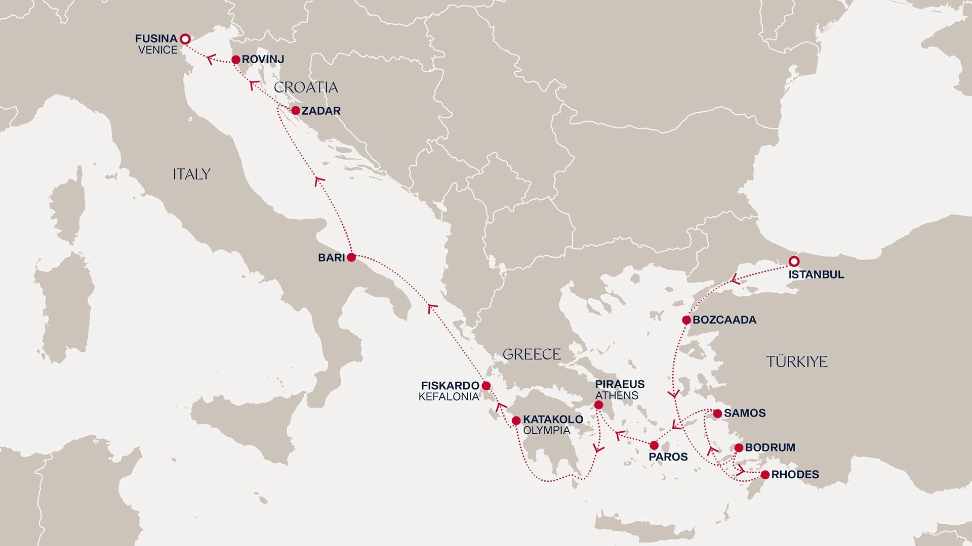 An Extended Journey from Antiquity to the Queen of the Adriatic Itinerary Map