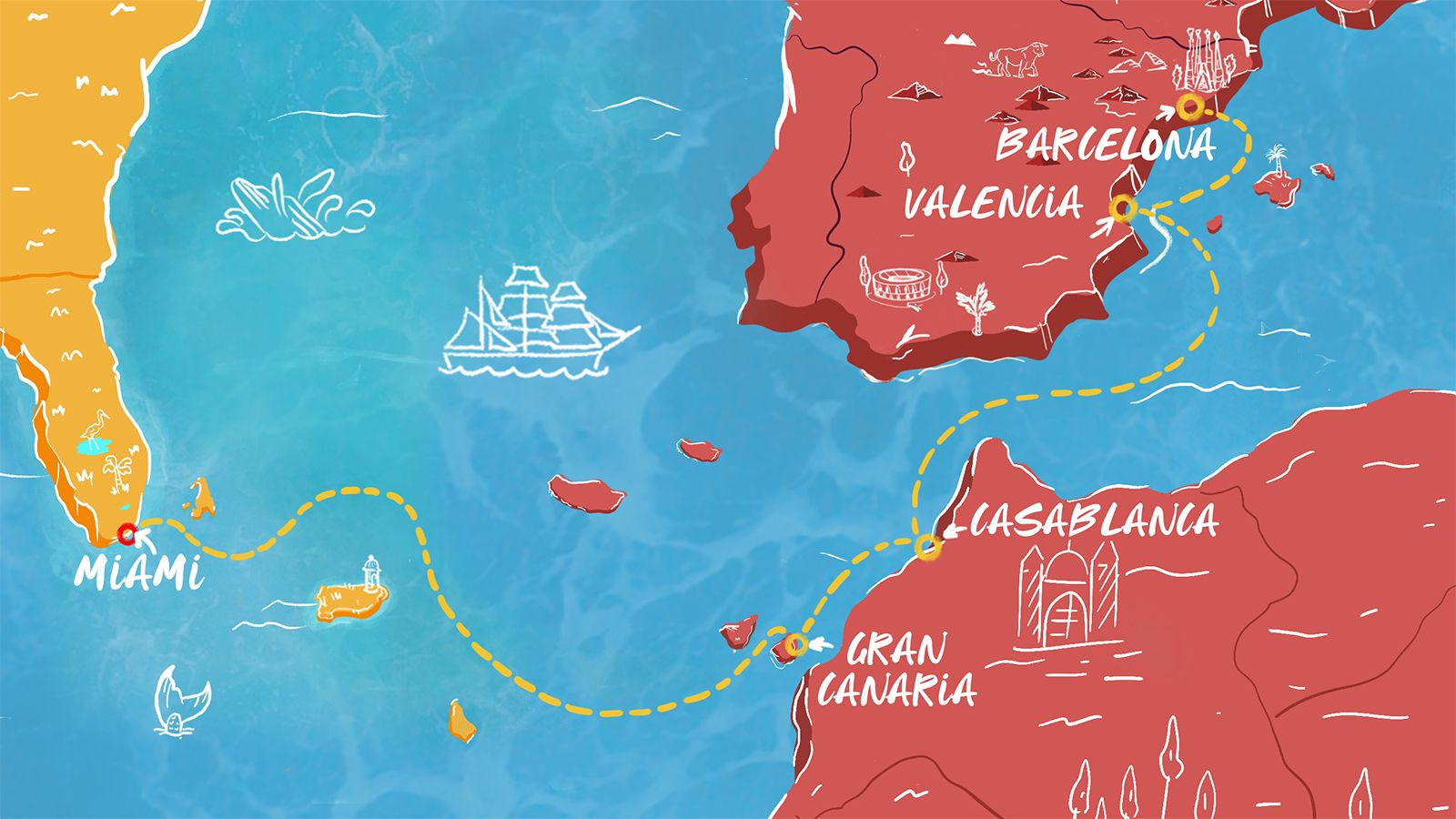 Transatlantic to Spain & Morocco Itinerary Map