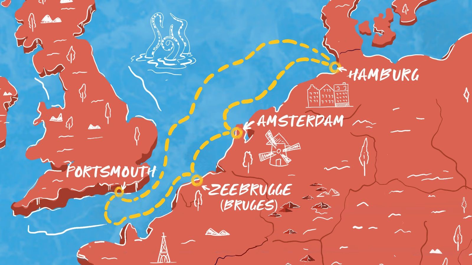 Bruges, Amsterdam, Hamburg & More Itinerary Map