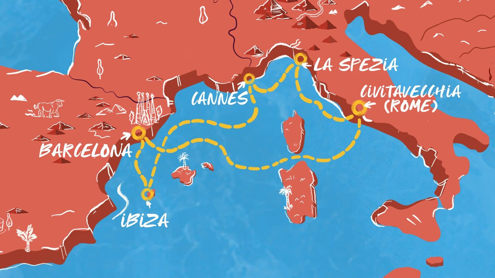 Italian Vistas to Spanish Sunsets Itinerary Map
