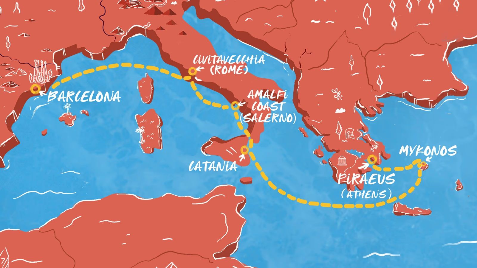 Rome, Mykonos & the Amalfi Coast Itinerary Map
