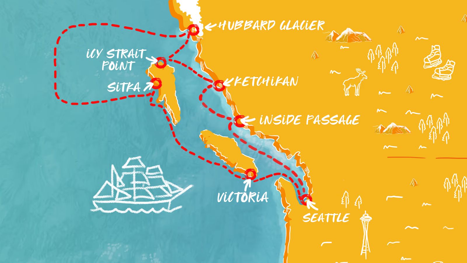 Alaskan Inside Passage & Canadian Coasts Itinerary Map
