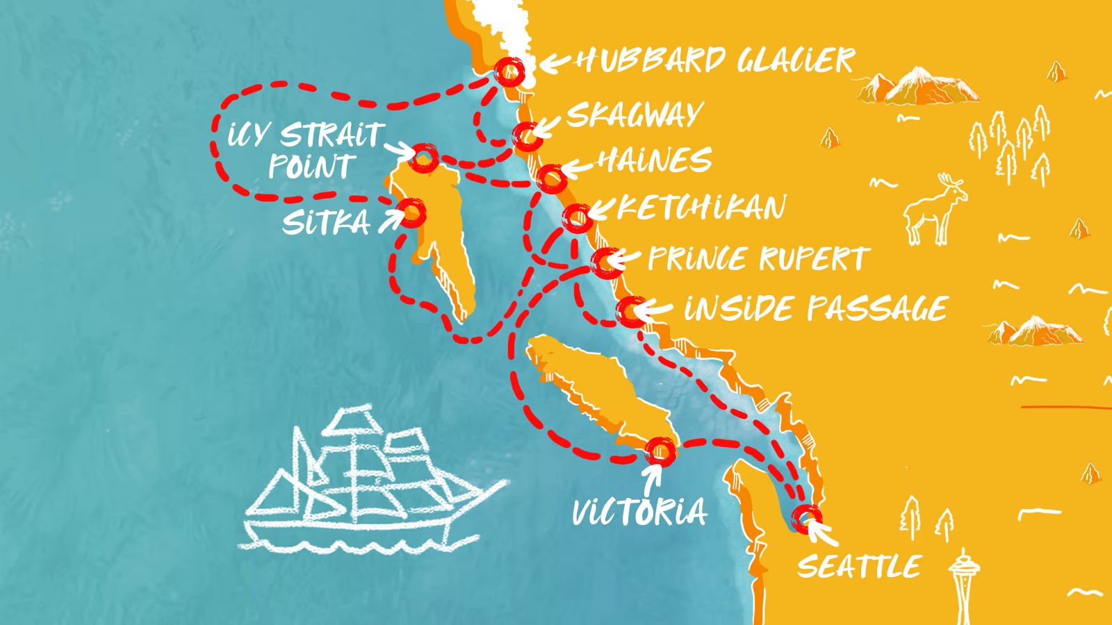 Inside Passage Alaska & Canadian Coasts Itinerary Map