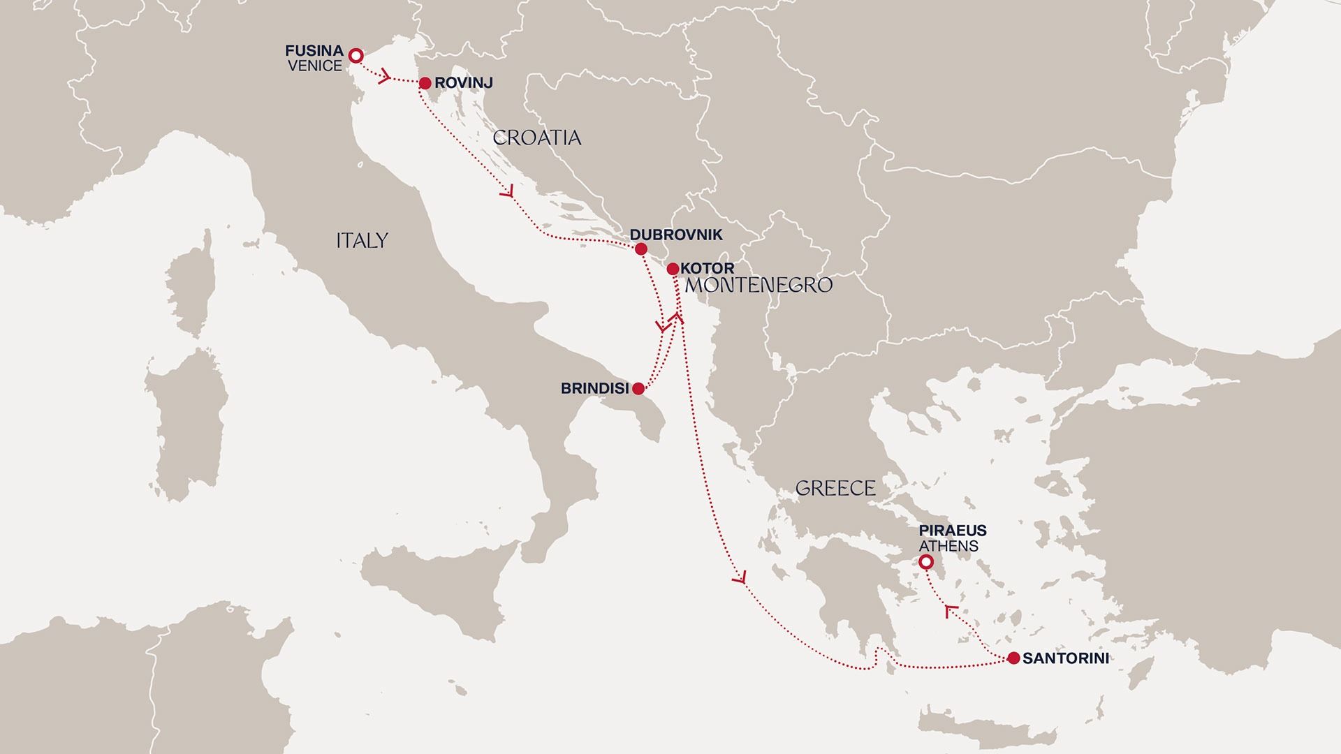 A Journey to Adriatic Wonders & Whispered Ancient Secrets Itinerary Map