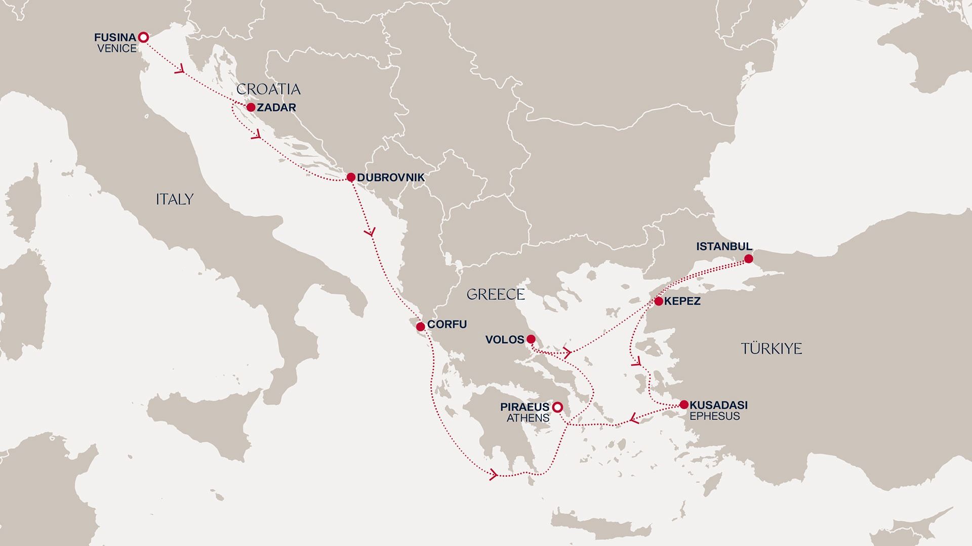A Journey through Adriatic & Aegean Myths & Marvels Itinerary Map