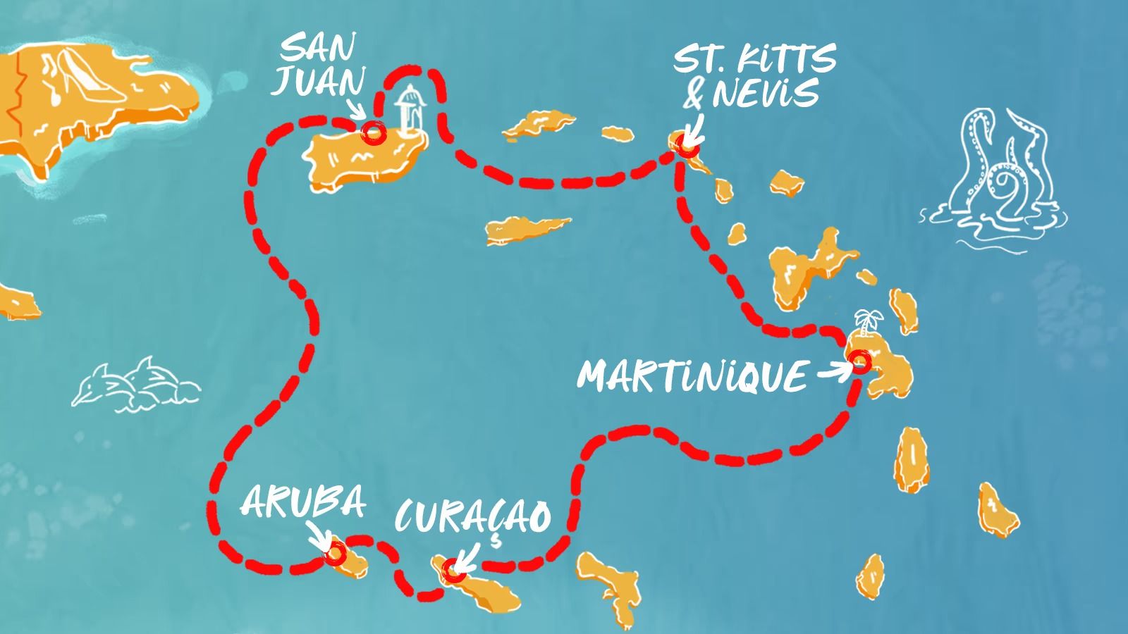 Lesser Antilles: Valentine's Day Itinerary Map