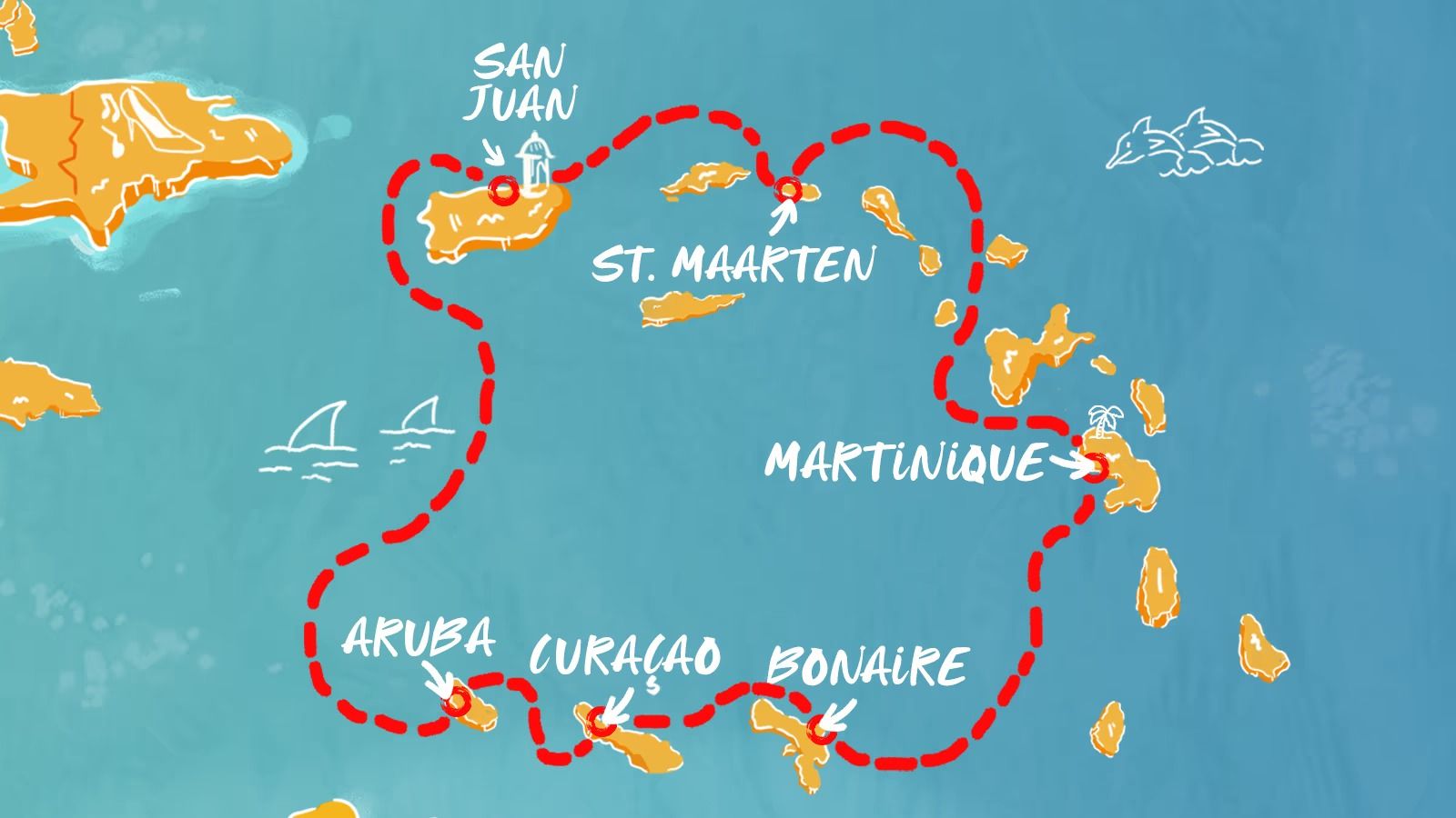 Puerto Rico to Aruba, Bonaire & More Itinerary Map