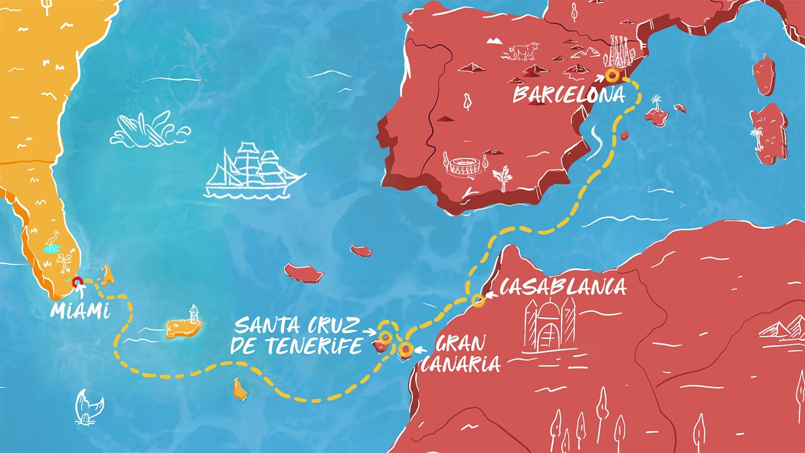 Spanish Isles & Transatlantic Miles Itinerary Map