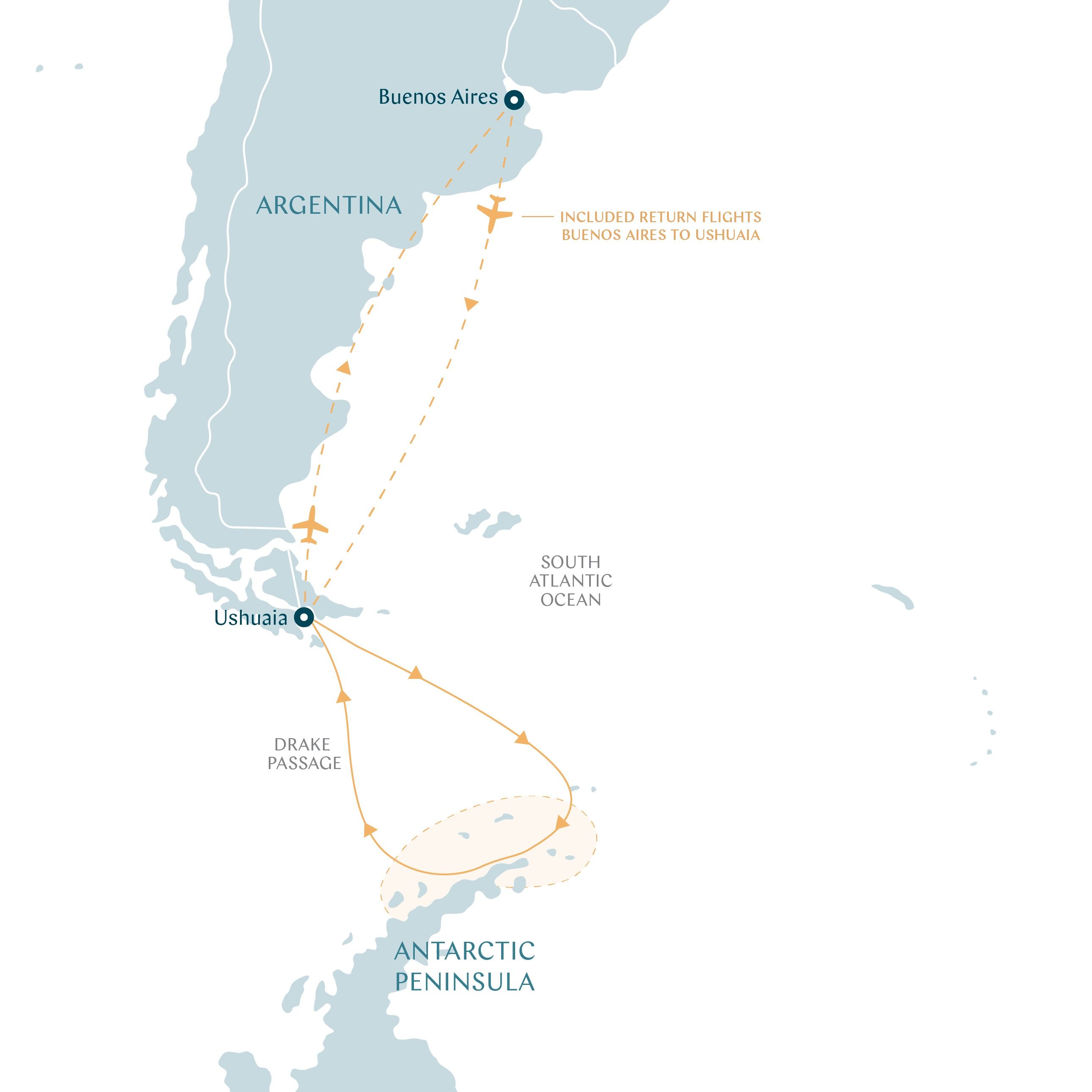 Antarctic Peninsula in Depth Itinerary Map