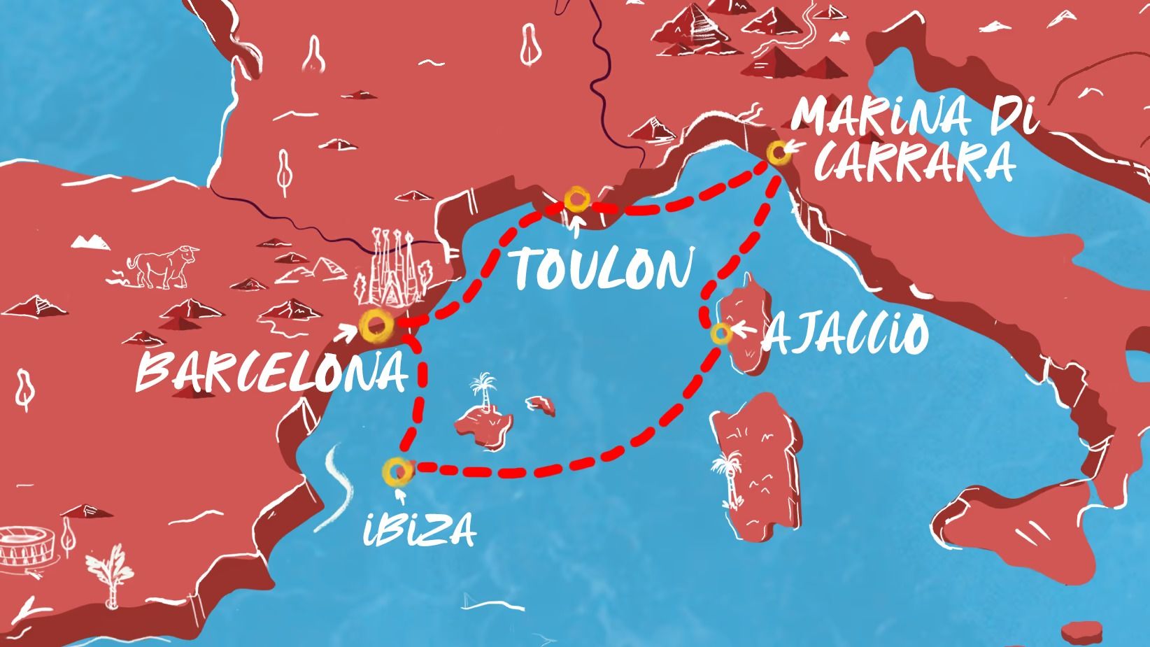 Coastal Gems: Italy, France & Spain Itinerary Map