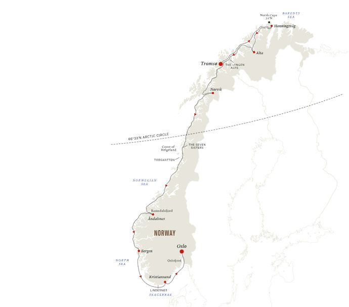 The North Cape Line - South Itinerary Map