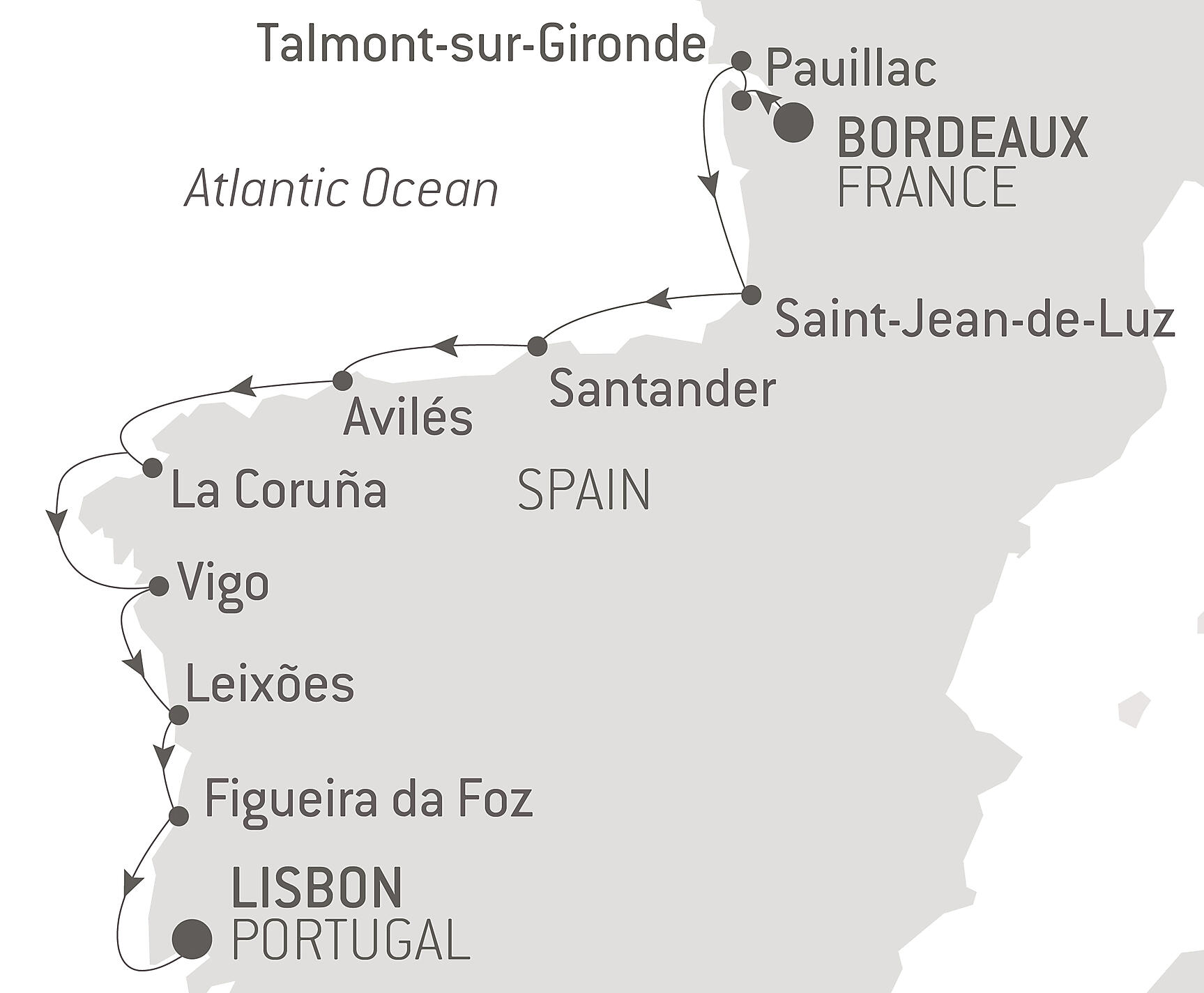 Bay of Biscay & Iberian Peninsula Itinerary Map