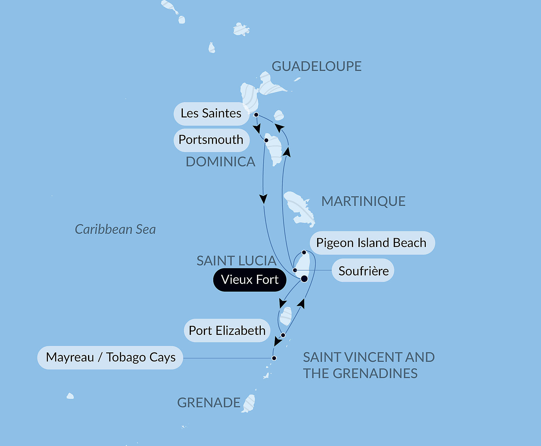 Pearls of the Caribbean Itinerary Map