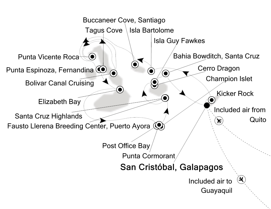 Galapagos Islands                                  Cruise Itinerary Map