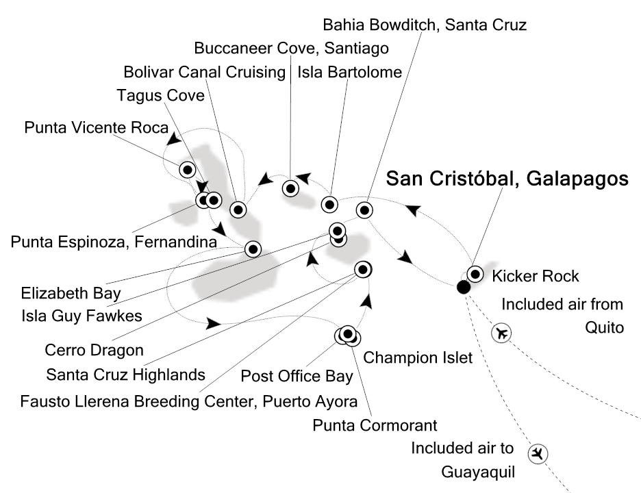 Galapagos Islands Cruise Itinerary Map