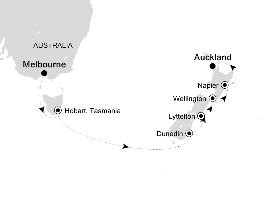 Australia & New Zealand Cruise Itinerary Map