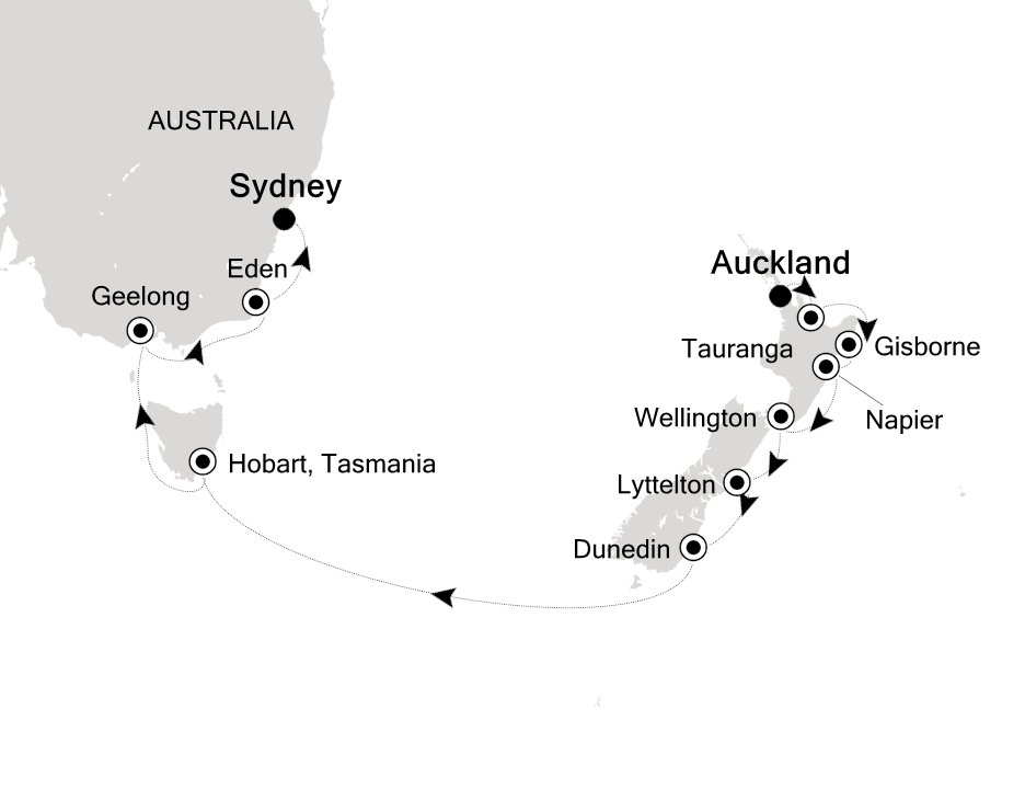 Australia & New Zealand Cruise Itinerary Map