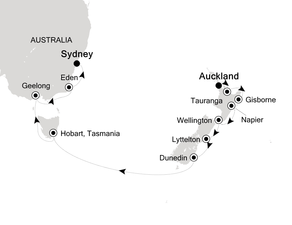 Australia & New Zealand Cruise Itinerary Map