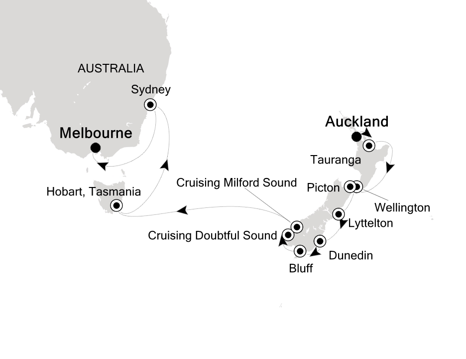 Australia & New Zealand Cruise Itinerary Map