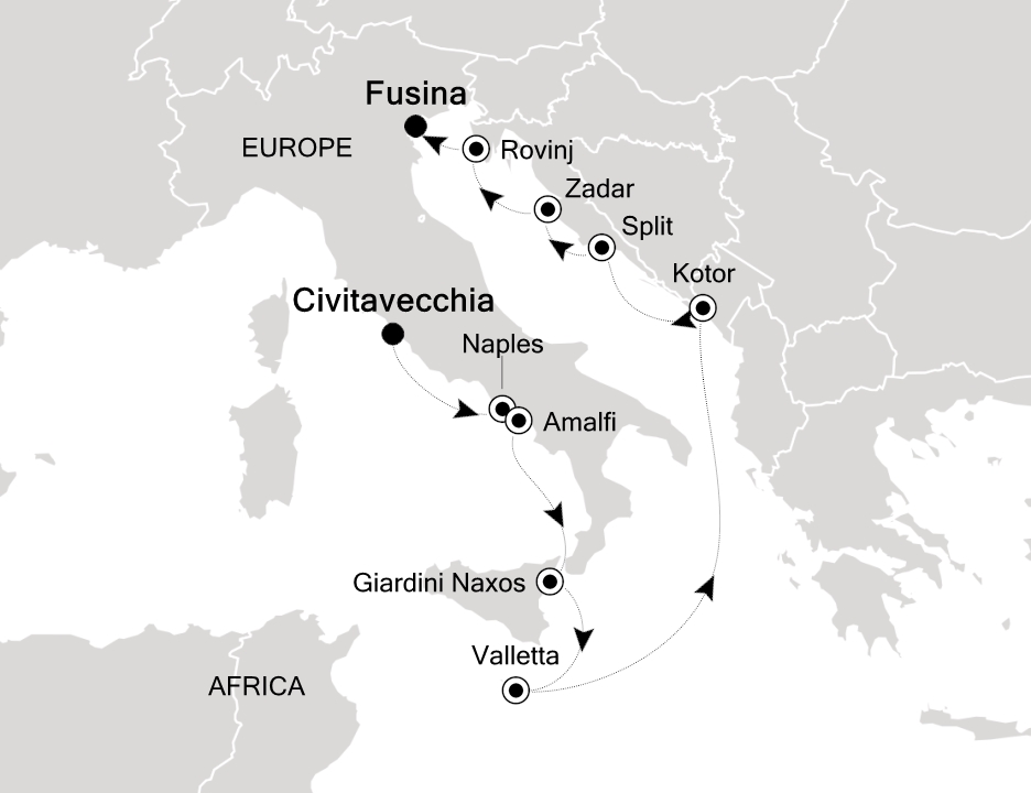 Mediterranean                                      Cruise Itinerary Map