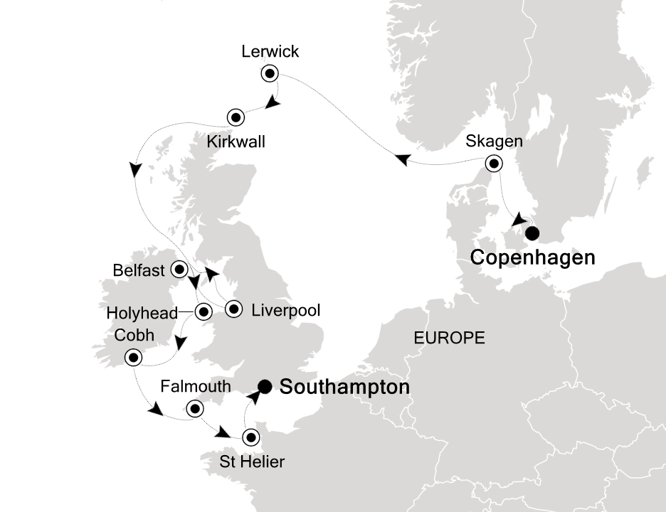 Northern Europe & British Isles Cruise Itinerary Map