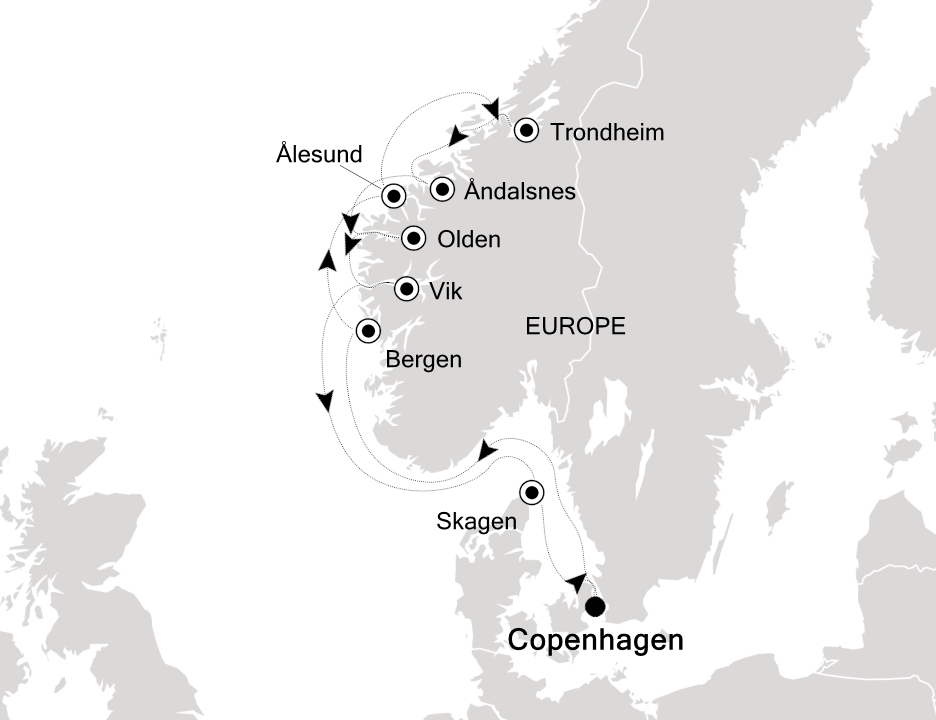 Northern Europe & British Isles                  Cruise Itinerary Map