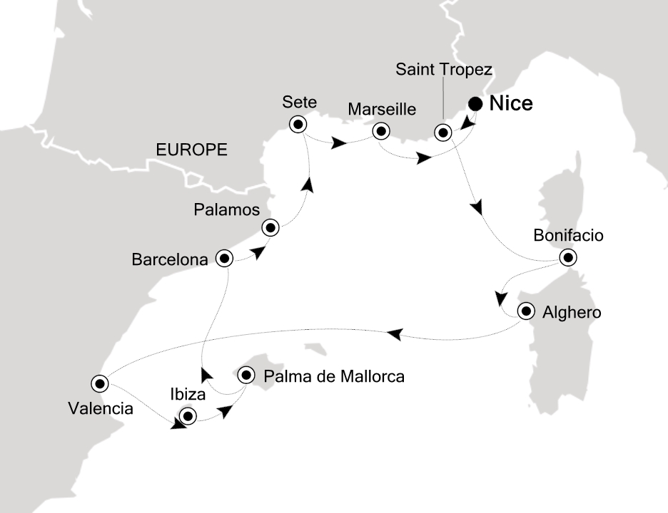 Mediterranean                                      Cruise Itinerary Map