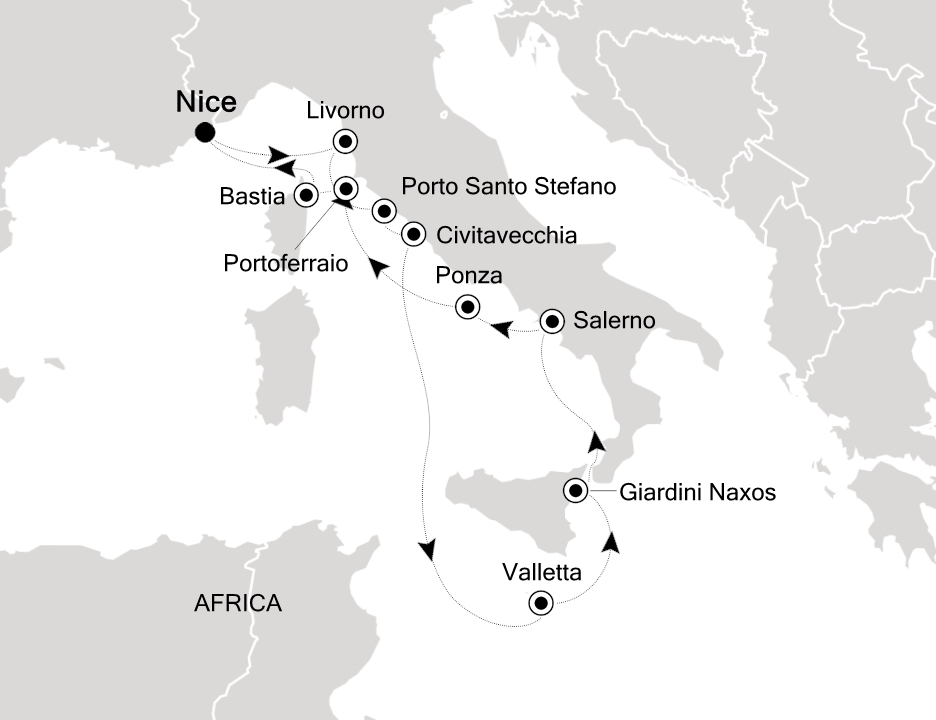 Mediterranean                                      Cruise Itinerary Map