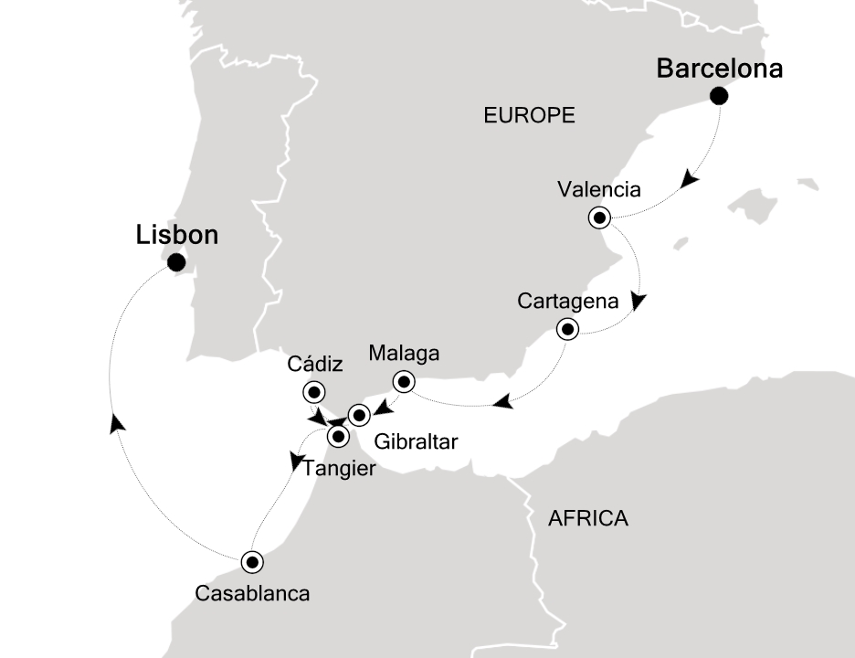 Mediterranean                                      Cruise Itinerary Map