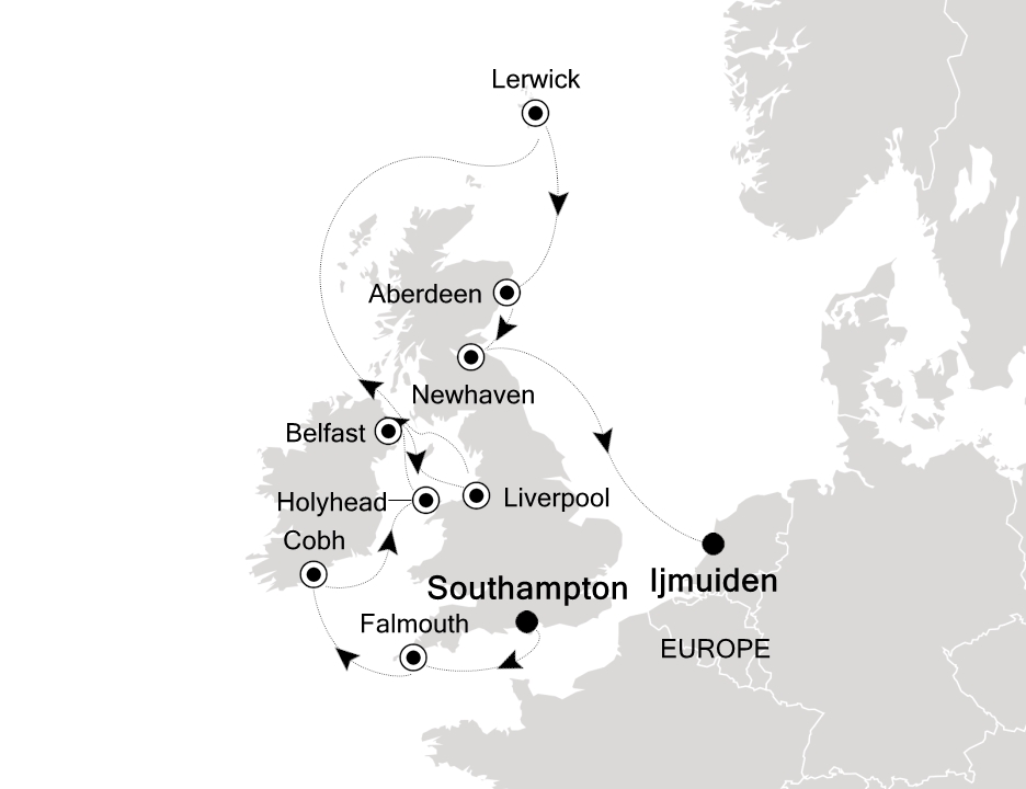 Northern Europe & British Isles                  Cruise Itinerary Map