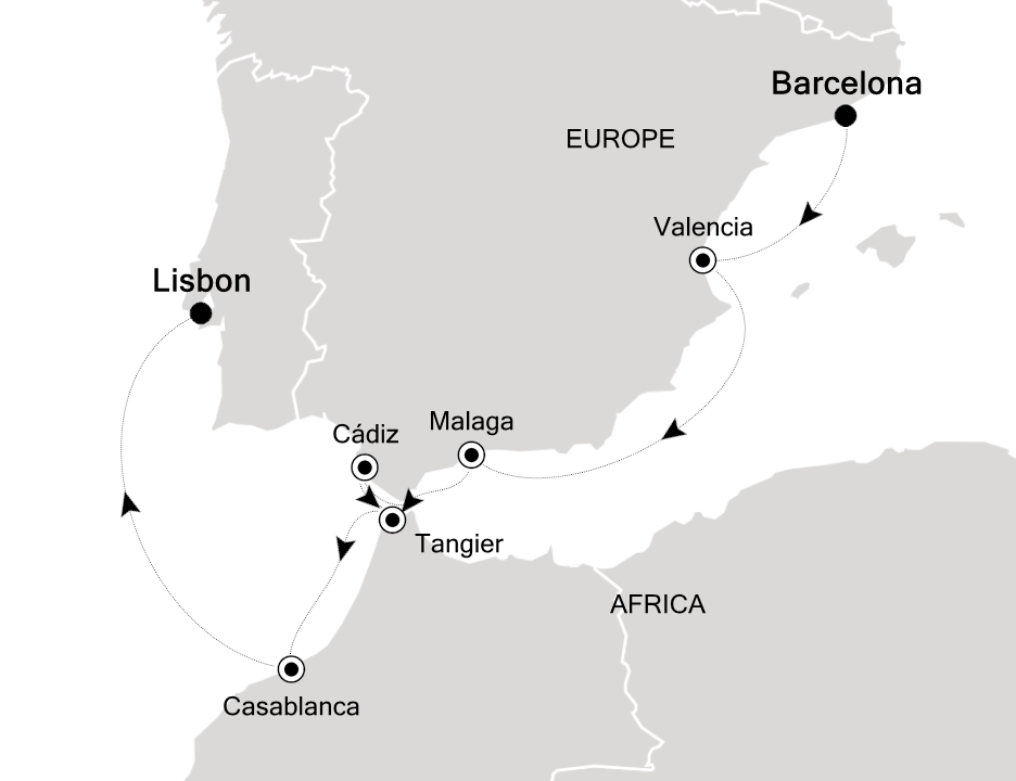 Mediterranean                                      Cruise Itinerary Map