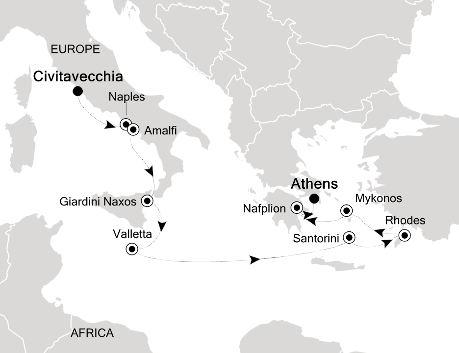 Mediterranean                                      Cruise Itinerary Map