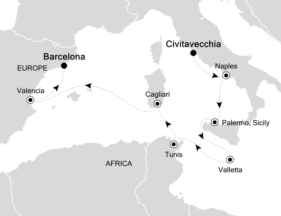Mediterranean                                      Cruise Itinerary Map