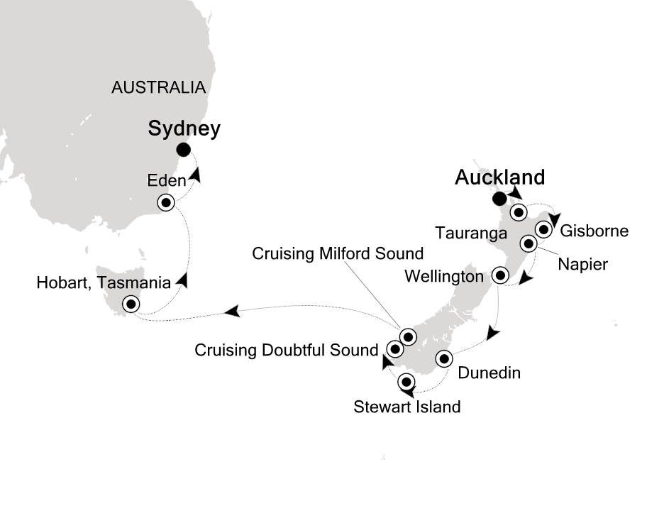 Australia & New Zealand Cruise Itinerary Map