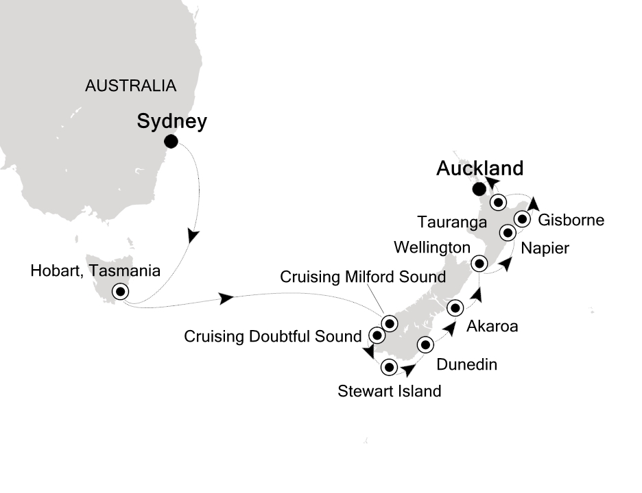 Australia & New Zealand Cruise Itinerary Map