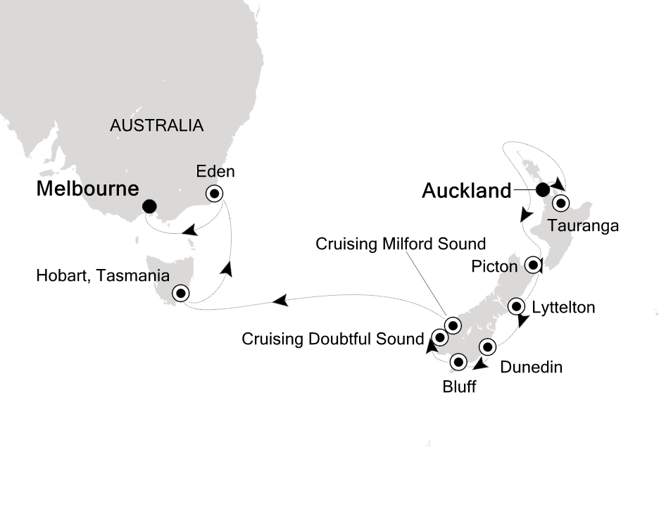Australia & New Zealand Cruise Itinerary Map