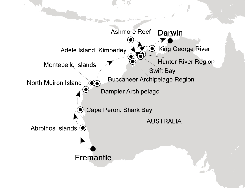 Kimberley Expedition Cruise Itinerary Map