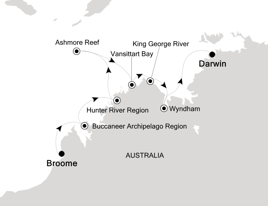 Kimberley Expedition Cruise Itinerary Map
