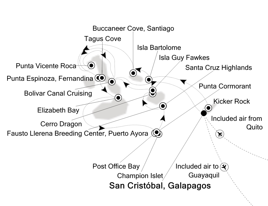 Galapagos Islands                                  Cruise Itinerary Map