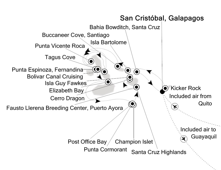 Galapagos Islands                                  Cruise Itinerary Map