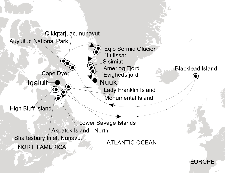 Arctic and Greenland Cruise Itinerary Map