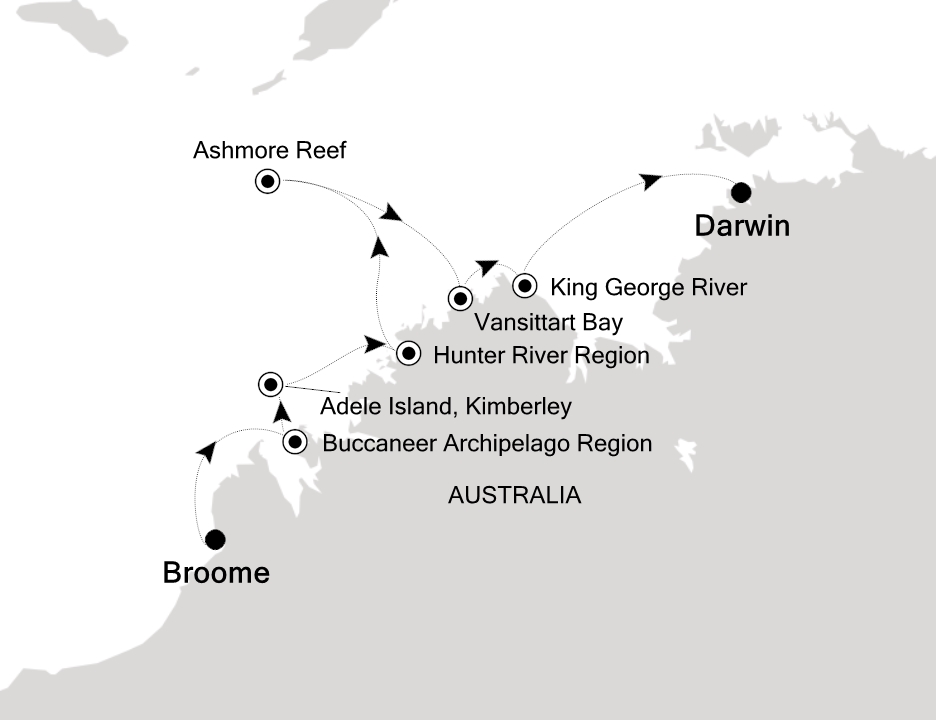 Kimberley Expedition Cruise Itinerary Map