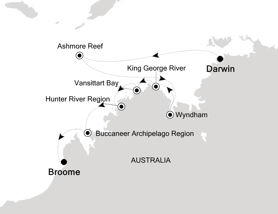 Kimberley Expedition Cruise Itinerary Map