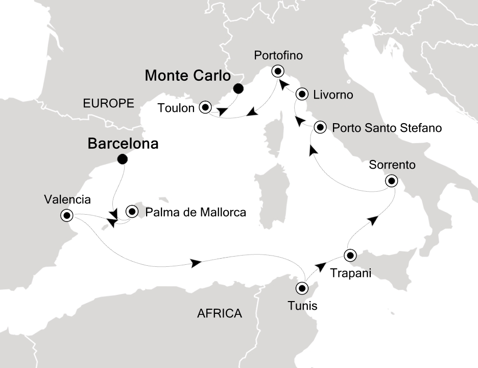 Mediterranean                                      Cruise Itinerary Map