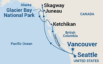 7-Day Inside Passage (with Glacier Bay National Park) Itinerary Map
