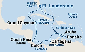 12-Day Southern Caribbean with Panama Itinerary Map