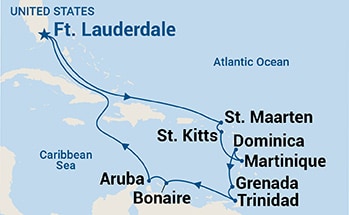 14-Day Circle Caribbean Holiday Itinerary Map