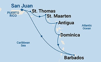 7-Day Southern Caribbean with Barbados Itinerary Map